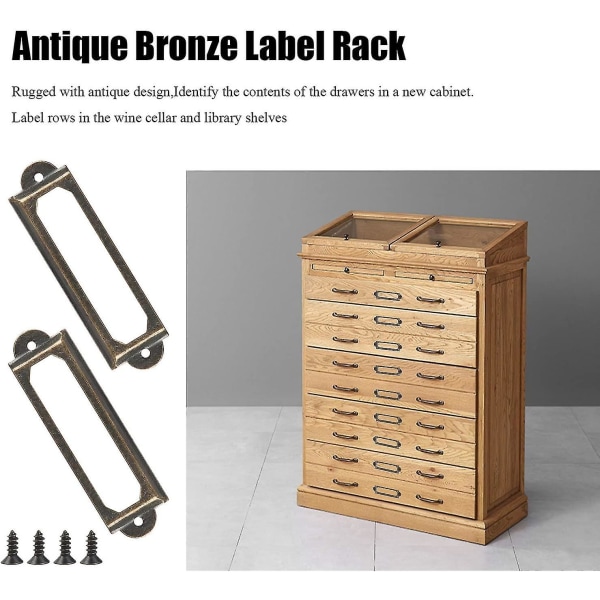 50 stk Metal Etiketholdere Med Skruer Til Møbelskuffer Skabe Kortnavneplader Til Skrivebord Bogreol Hylder - Bronze (s-60 X 17mm)