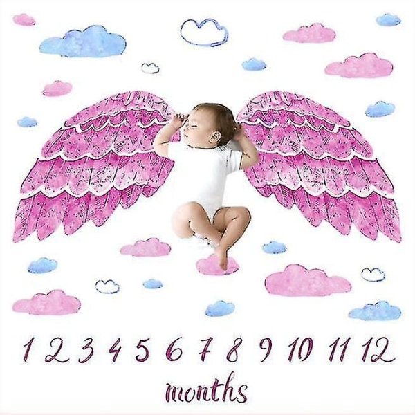 Uusi 2023 Baby Monthly Milestone Flanellipeitto Vastasyntyneen valokuvamaton valokuvaus tausta Changzhao Pink Wings 75 x 100cm