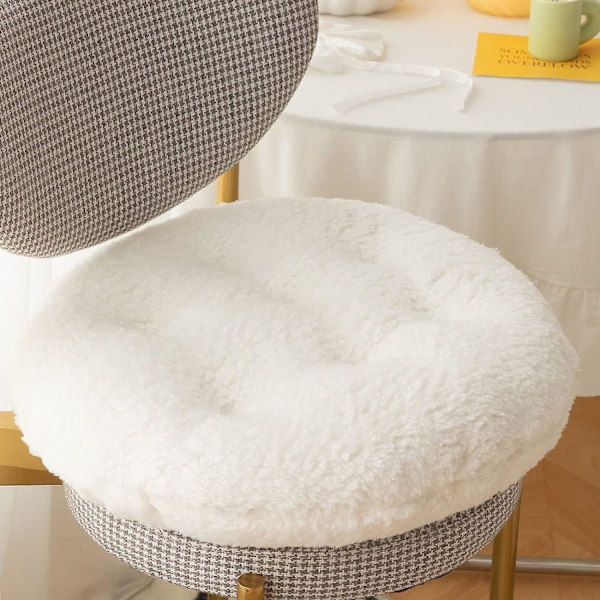 (Hvit Rund, 40*40CM) Firkantede og Runde Stolputer Sittepute Plysjputer Myke Fluffy Tykke Lammeulls Sittepute Hjemmekontor Stolpute