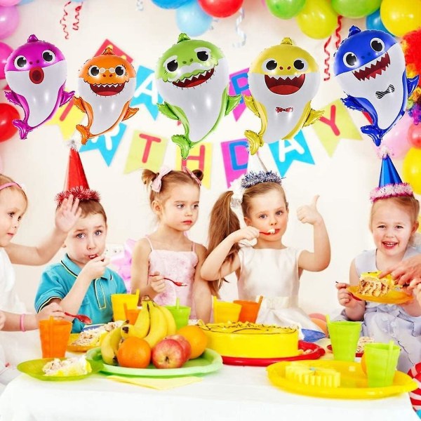 Baby haj ballonger 25 tum, 5 st sharks familj ballonger för födelsedag dekorationer, baby söt haj tema för baby shower