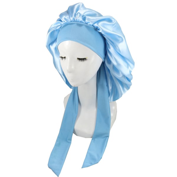 Silk Bonnet Luonnollisille kiharoille - Satininen Unihattu light blue