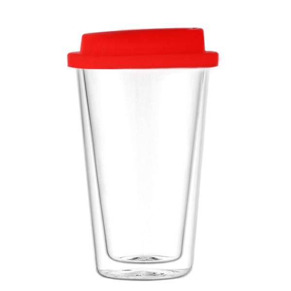 350ML Dubbelväggigt Glas med Silikonlock Isolerad Tumbler Rese Mugg för Varma och Kalla Drycker Te Mjölk Högt Borosilikatglas Kopp Kaffemugg Red