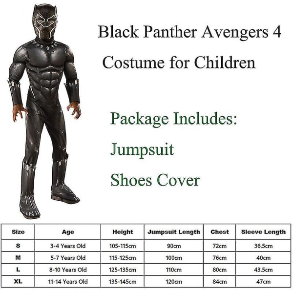 2023 Black Muscle Jumpsuit Panther -asu lapsille Eläin Super Leopard Halloween Lapsi Purim Carnival Cosplay XL