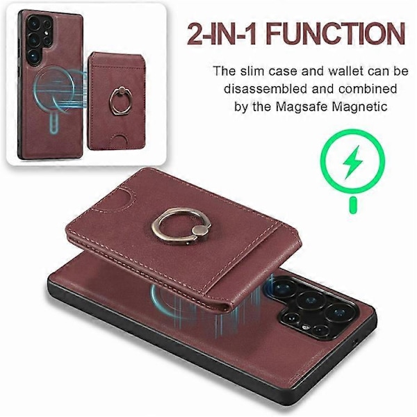 Yhteensopiva Samsung Galaxy S23 Ultra Magneettikotelo PC + PU Puhelimen Takakuori Irrotettavalla Korttipidikkeellä Red