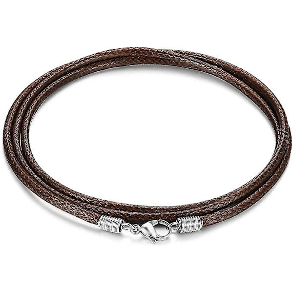 Läderhalsbandssnöre med spänne, 16-24 tum flätat rep halsband för män kvinnor 316l rostfritt stål spänne, 2mm svart lädersnöre halsband brunt Brown 18 inch