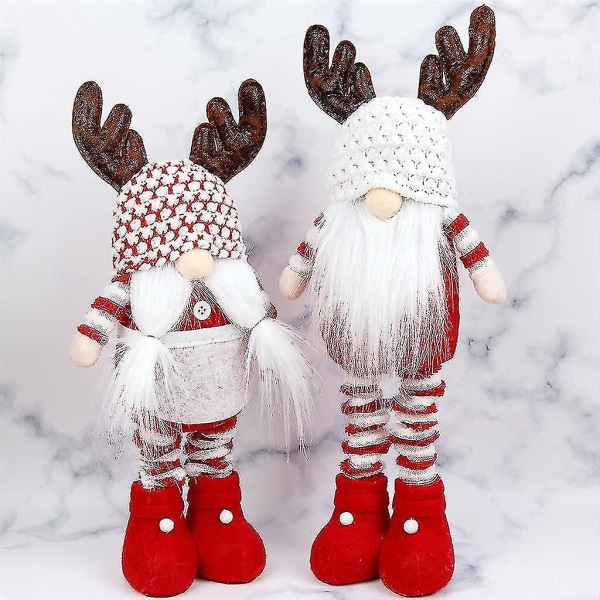 Jul Ansigtsløs Dukke Optrækkelig Dukke Julepynt Til Hjemmet Vindue Ornamentrød, Hvid2stk