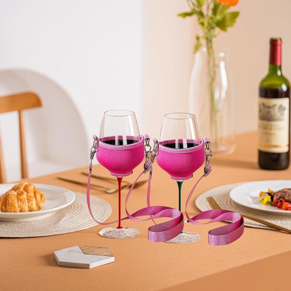 Paket med 4 vinglashållare för att hänga vinglashållare för att hänga mugghållare Festival vinglashållare för jul födelsedag bröllop (rosa)