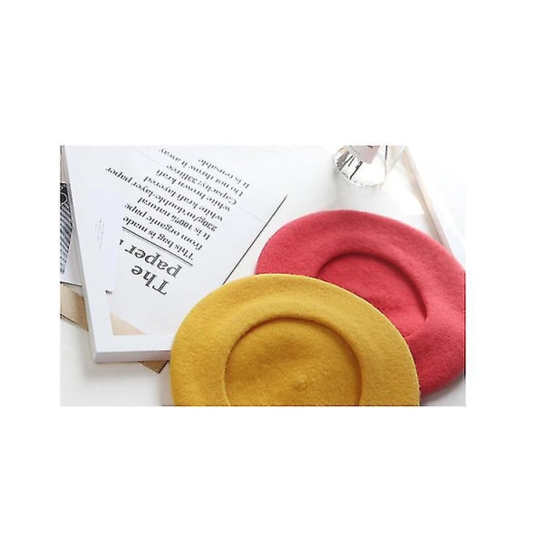 Wekity Lue Dame Vinter Beret, Ull Beret, Varm Lue Ull Strikkelue, rosa