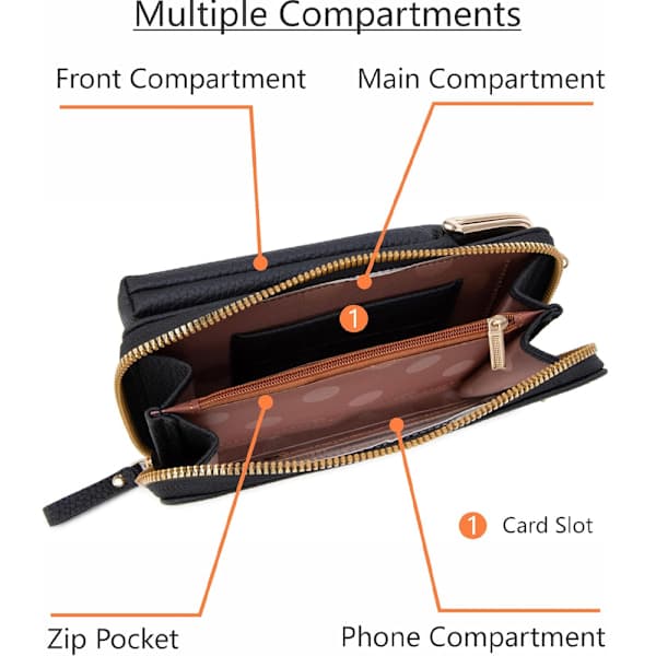 Wallet Card Holder Bag with Shoulder Strap, Black, 1 Piece