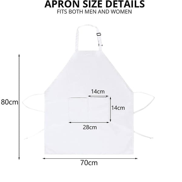 2-pakke justerbart kjøkkenforkle i 100 % polyester med 2 lommer, matlagingsforklær for menn og kvinner White