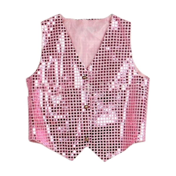 Glitterväst Unisex Färgstark Paljettväst för Barn för Fest Pink M