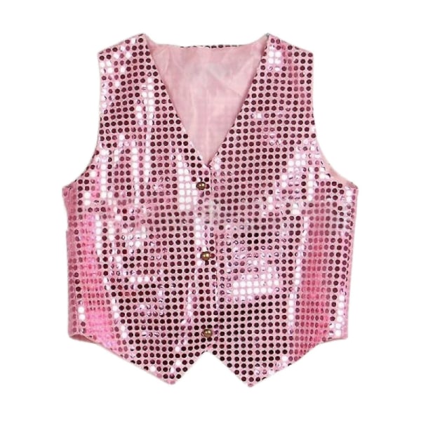 Kostymväst Glitter Unisex Färgglad Barn ärmlös paljettväst för fest Pink M