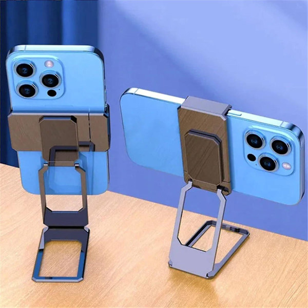 Foldbar telefonholder med bagklips, 360 graders roterende telefonholder, justerbar telefonholder til kontorbord, sort