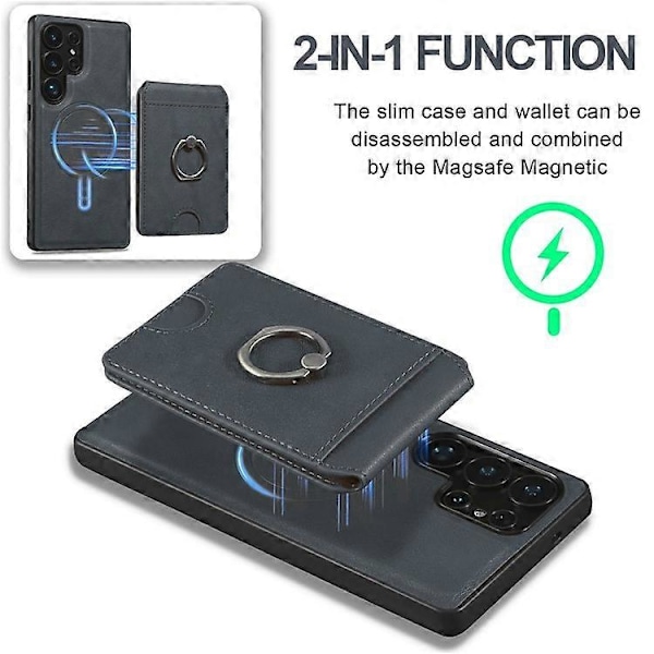 Yhteensopiva Samsung Galaxy S23 Ultra Magneettikotelo PC + PU Puhelimen Takakuori Irrotettavalla Korttipidikkeellä Blue