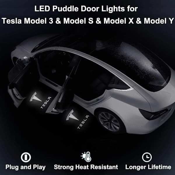 4 stk. Tesla Bildørslys, LED Bildørslogolys, Bildørsprojektor