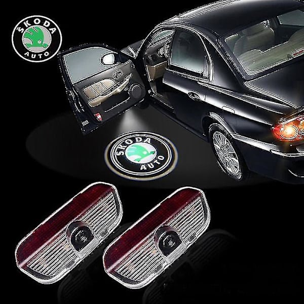 2 stk. LED Dør Velkomst Advarselslys Projektor Laser Ghost Shadow Logo Lys Til Skoda Superb 2009 2010 2011 2012 2013 2014 2015