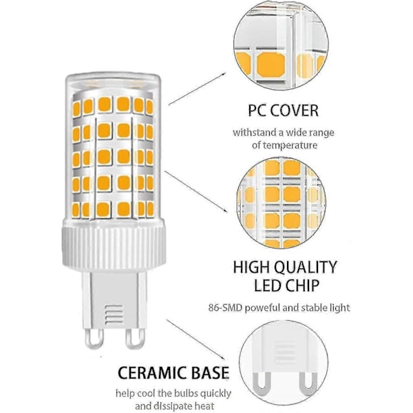 3-pack G9 LED-lampor 10W Halogenlampa 150W, 86 LED, 1000lm, 360 graders strålvinkel, Superljus, AC220-240V, Ej dimbar, Varmvit 3000K