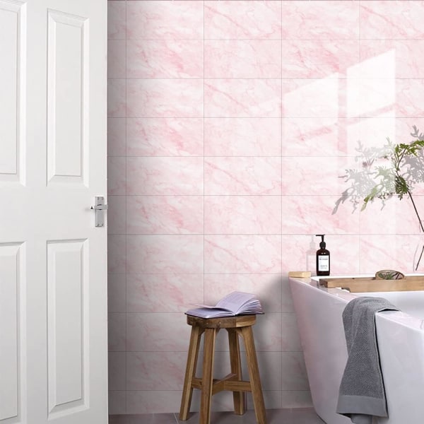 Selvhæftende rektangel (rosa, 16 dele) dekorative fad på badeværelset