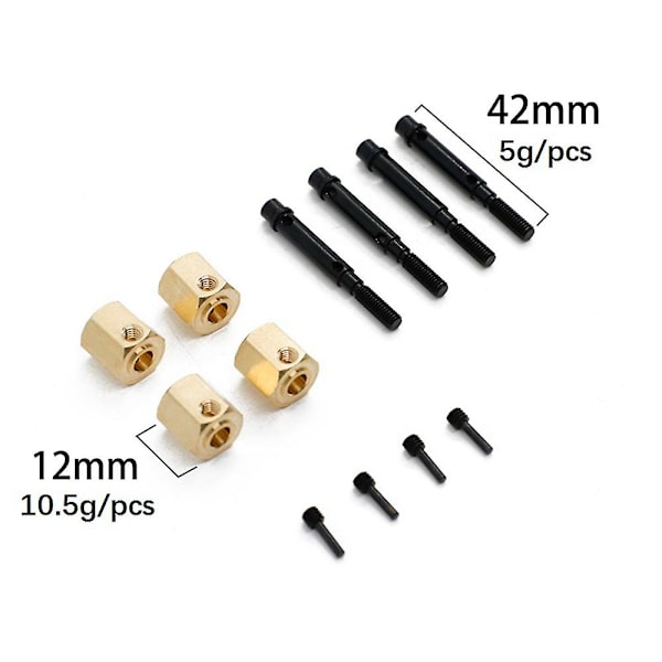 4 st 12 mm hjulnavsadapter i mässing med förlängd hjulaxel för YK4082 YK4102 4103 YiKong RC Crawle Yellow