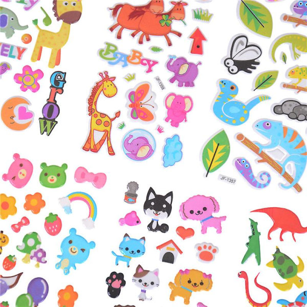 6 ark Söta tecknade djur Scrapbooking Bubble Puffy Stickers Belöning Barnleksaker