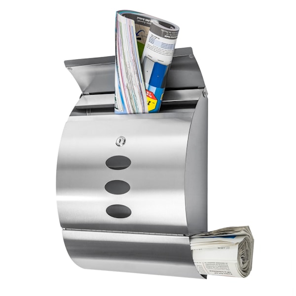 tectake Rustfri postkasse i stål, avrundet + avisrom Silver Silver