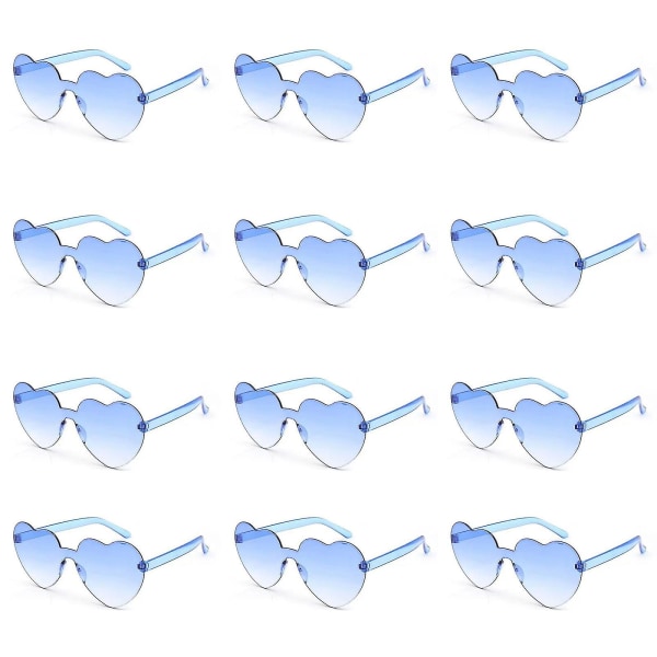 12 stk hjerteformede rammeløse briller Trendy Transparent Candy Color Eyewear For Party Favor light blue
