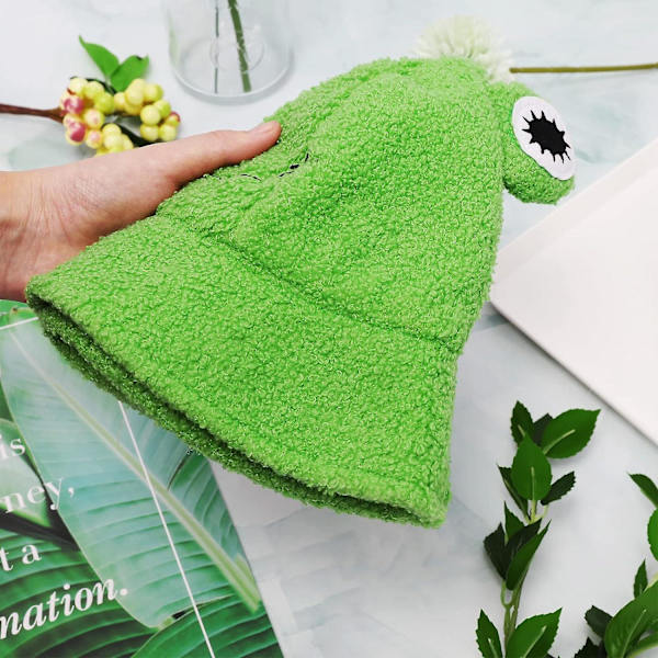 Plush Frø Hat - Grøn Pakbar Bucket Hat Til Efterår Og Vinter