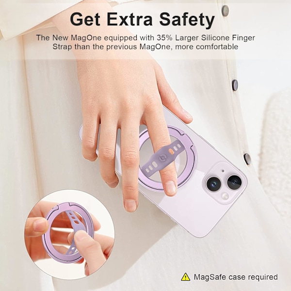Mobiltelefonholder, silikonfingerstropp, avtakbar magnetisk holderring, kun kompatibel med iPhone 16, 15, 14, 13 Pro/Max/Plus – (dyp lilla)