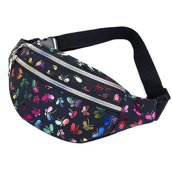 Naisten Fanny Pack Fashion Waist Pack Säädettävä urheilu kukka vyötärölaukku Messenger Black