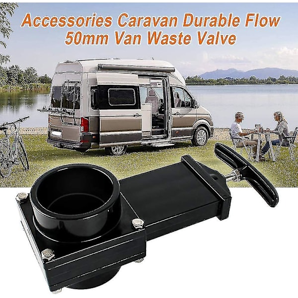 Afløbsventil til autocamper, campingvogn, holdbar strøm, 50 mm, afløbsventil til varevogn, spildevandsafløbsslange (sort)