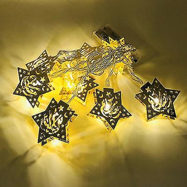 Ramadan Eid String Lights, 10 LEDs Mubarak String Light, Moon Star Petroleum Lanterne Ornamenter til islamisk indendørs udendørs hjemmehave festindretning