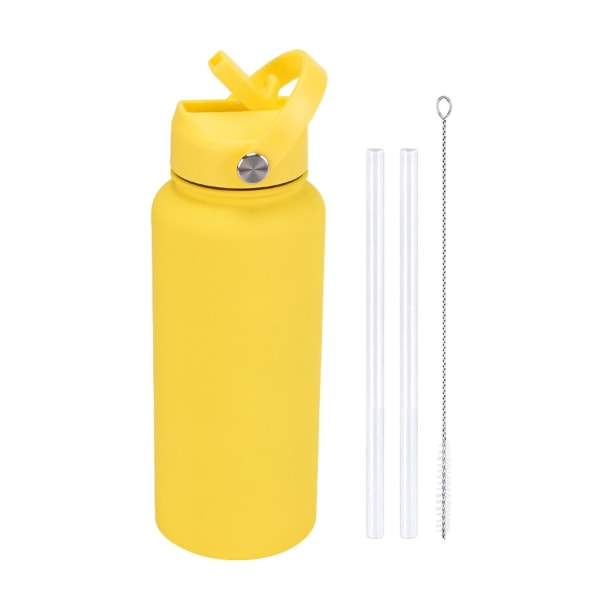 1000 ml vattenflaska i rostfritt stål med sugrör BPA-fri läckagesäker isolerad 24 timmar kall 12 timmar varm sportflaska Yellow