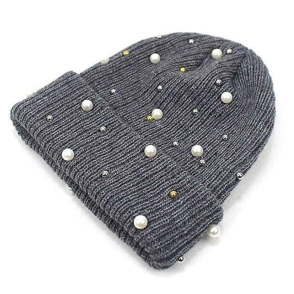 Mode Pompom Stickad Ull Mössa Med Pärlor Pärlor Kepsar För Kvinnor Beanie Vinter