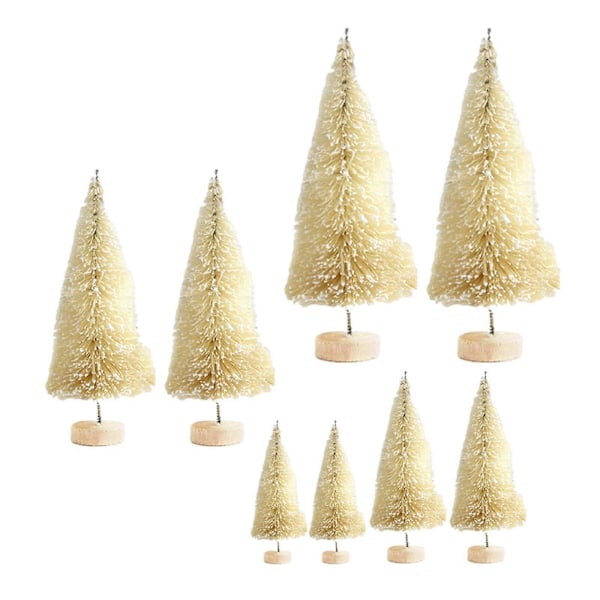 8 stk. Miniatyr Furu Trær for Skrivebord, Mini Kunstig Juletre for Julefest Beige