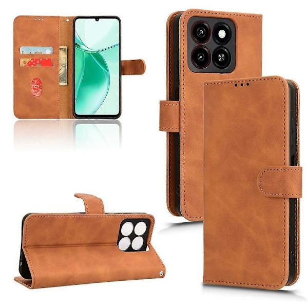 ZTE Blade A35 / A55 Nahkakotelo, ihoa myötäilevä, pudotussuojaava lompakkokotelo - Vihreä Multicolor Brown