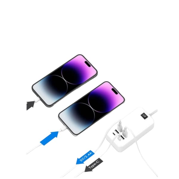 USB C, 6-porters USB-lader, 2 USB-C-porter + 4 USB-A-porter, multi-USB-lader