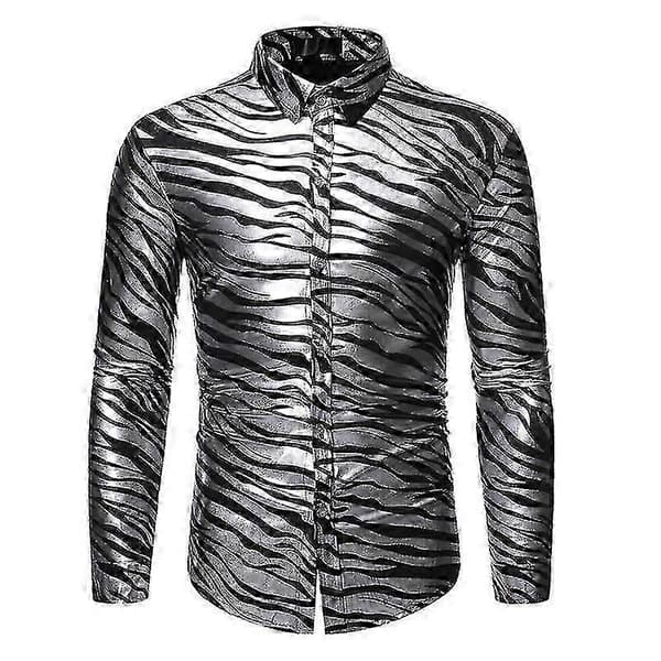 Herre skjorter med tigerprint, langærmede button-down skjorter Silver S
