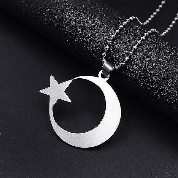 Halsband med halvmåne och stjärna i rostfritt stål för män och kvinnor, andligt islamiskt muslimskt hänge, turkiskt religiöst smycke