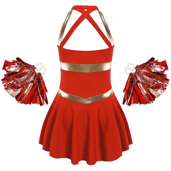 Lasten tytöt hihaton kirjaimin printed tanssimekko, jossa on tupsut kukkapallot, sarjat cheerleading-asuihin cheerleader-univormuihin 10 Hot Pink