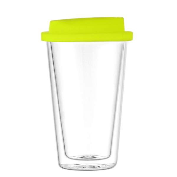 350ML Dubbelväggigt Glas med Silikonlock Isolerad Tumbler Rese Mugg för Varma och Kalla Drycker Te Mjölk Högt Borosilikatglas Kopp Kaffemugg Green