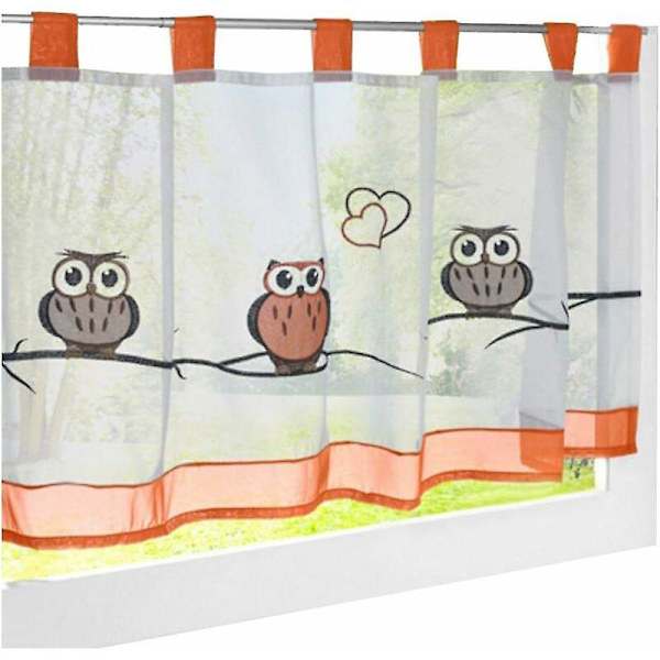 1 stk. Transparent Gardin Brise-bise HxB/45x90cm Broderi Ugle Farverig Pan Orange Kort Tab Top Gardiner Vinduesdekoration Soveværelse/badeværelse/café