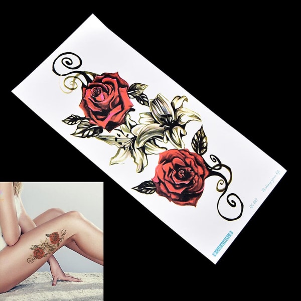 Nyt falsk midlertidigt tatoveringsklistermærke rød rose blomsterarm krop vandtæt kvinder kunst