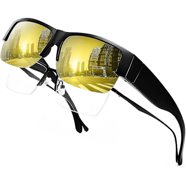 Natkørebriller Passer Over Briller, HD Polariserede Oversized Wrap-around Natbriller Til Mænd & Kvinder