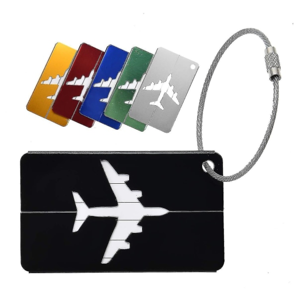 Matkalaukkujen etiketit matkalaukkuille, 6 paketin matkatavaratarrat Alumiiniseoksesta valmistettu matkalaukkulappu teräslenkillä (satunnainen väri) v
