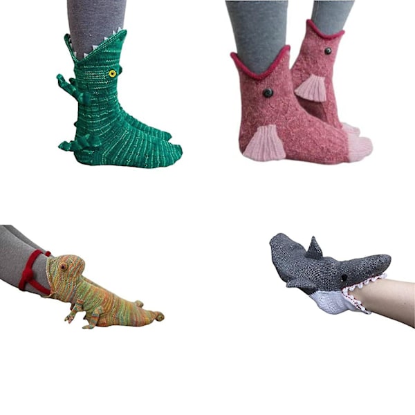 Stickade Krokodilsockor för Kvinnor Män Nya Djur Hajsockor Roliga Alligatorsockor chameleon