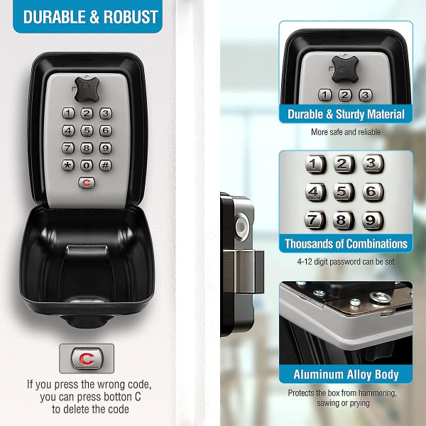 Veggmontert vanntett nøkkelsafe Utendørs nøkkelboks nøkkelsafe Veggmontert safe - Bruk nøklene dine trygt