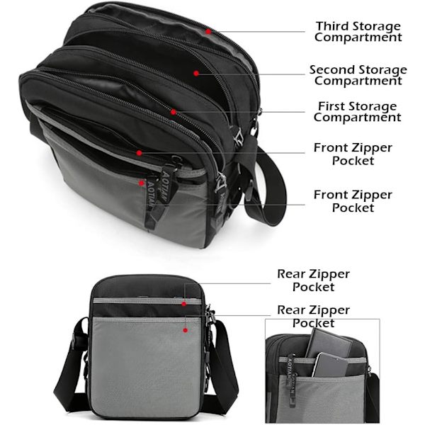 Axelväska Herr, Väska med Flera Fickor och Justerbar Rem Svart Business Crossbody-väska för Herrar för Resor, Arbete, Vandring