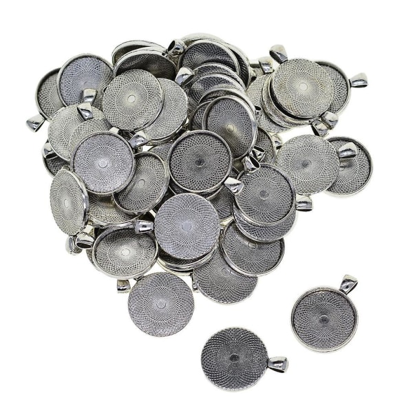 50 st tom rund ramsbricka bas för cabochon hänge tibetanskt silver 30 mm