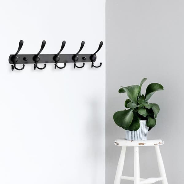 Wall Mounted Coat Rack, 5 Triple Hooks Heavy Duty Non-Slip Coat Hook (Black)