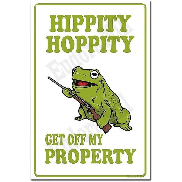 Hippity Hoppity Gå av eiendommen min Frog No Trespassing Nyhetsskilt - 8"x12" Retro tinnskilt Vintage metallskilt Regler Advarselsskilt Bar Cafe Garasje